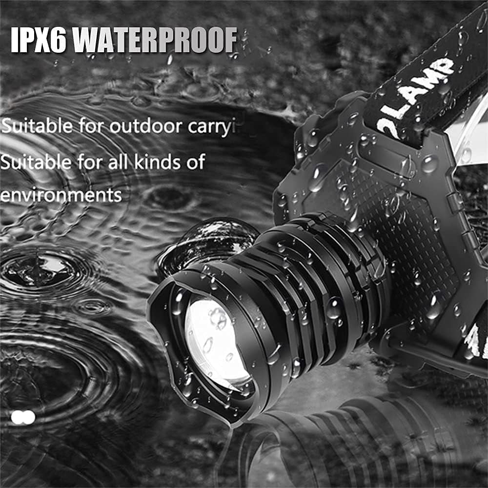 LED Rechargeable Headlamp 90000 High Lumen, XPH70 Brightest LED Work Headlight Zoomable, Waterproof, 90° Adjustable, 5 Modes Lightweight Head Lamp for Adult Camping, Hard Hat, Hunting