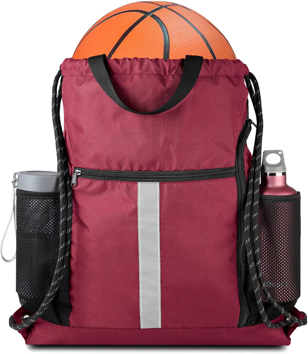 Gym Sack Drawstring Bag Sports String Backpack with Shoe Compartment and Two Water Bottle Holder for Unisex Men Women Heavy Duty Cinch Sackpack