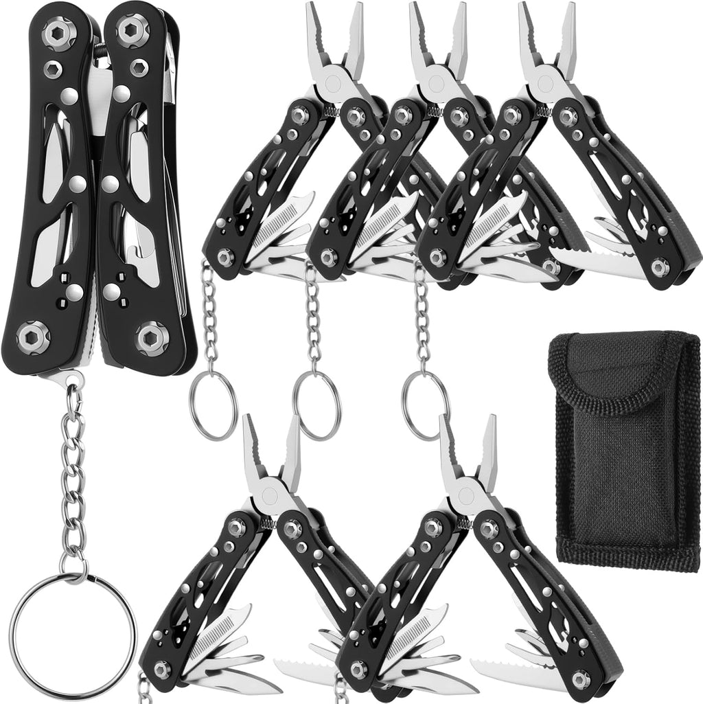 5 Sets Small Multitool Pliers Gift for Men, Stainless Steel Multi Tool with Oxford Cloth Cover, Pliers Foldable Bottle Opener Screwdriver Apply to Camping Dad Gifts (Black)