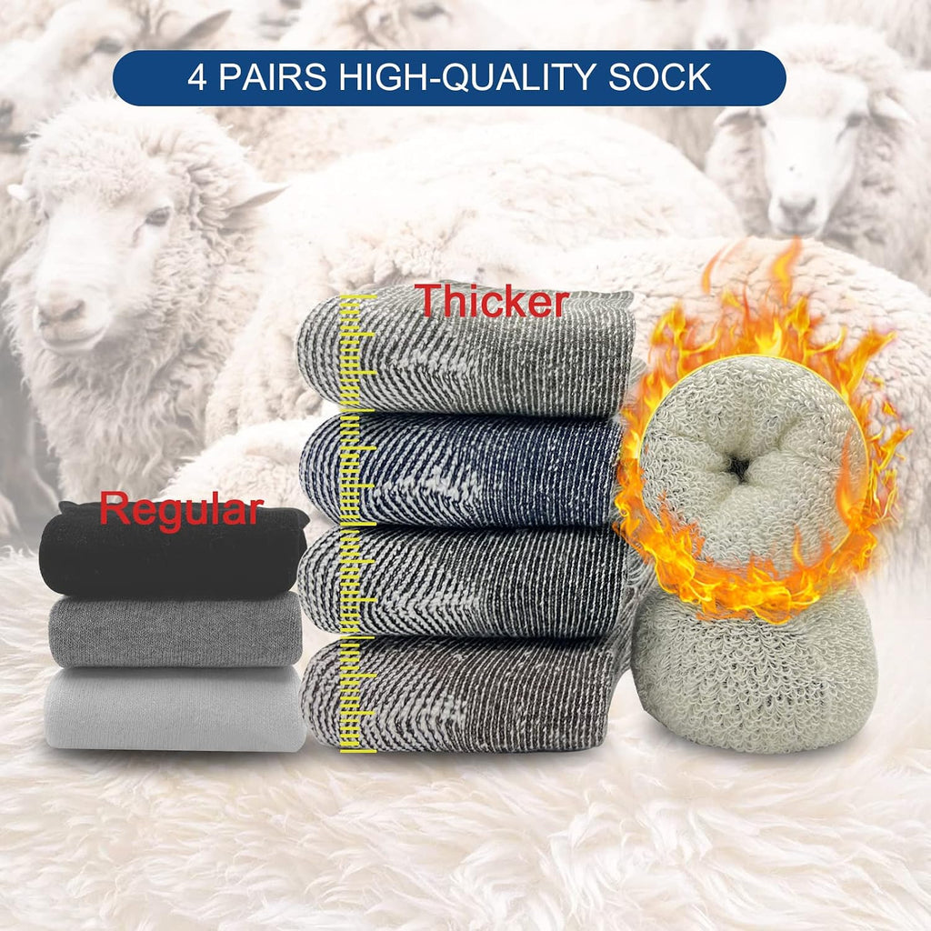 4Pairs Men'S Merino Thermal Warm Crew Wool Hiking Winter Ankle Socks