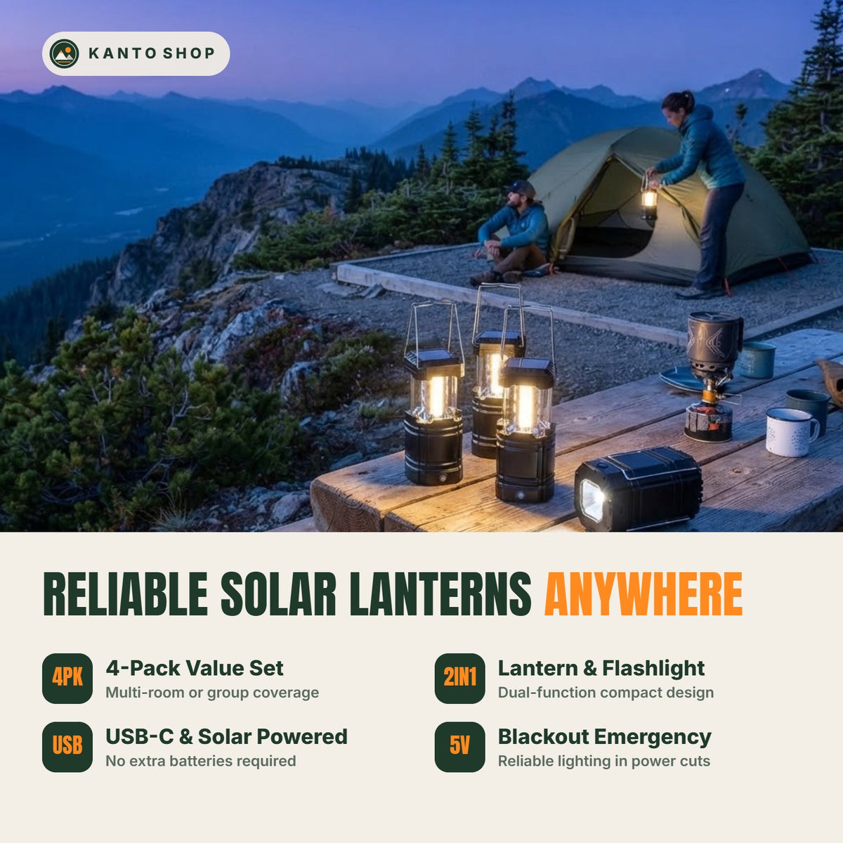 Solar Camping Lantern (4-Pack)